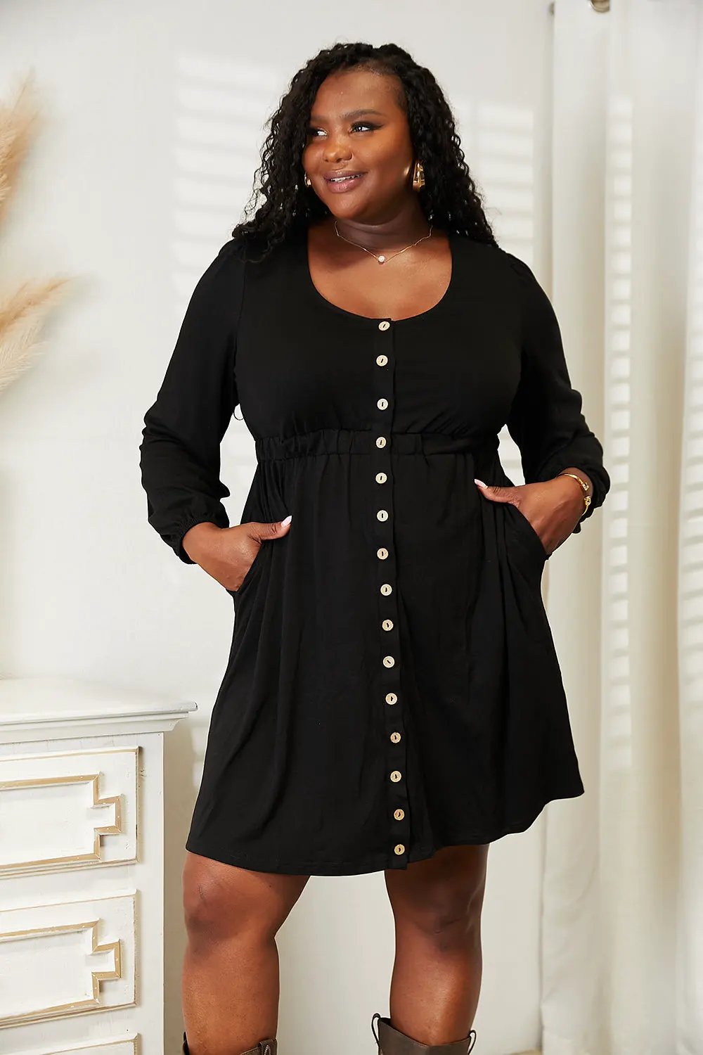 Double Take Scoop Neck Empire Waist Long Sleeve Magic Dress by Double Take