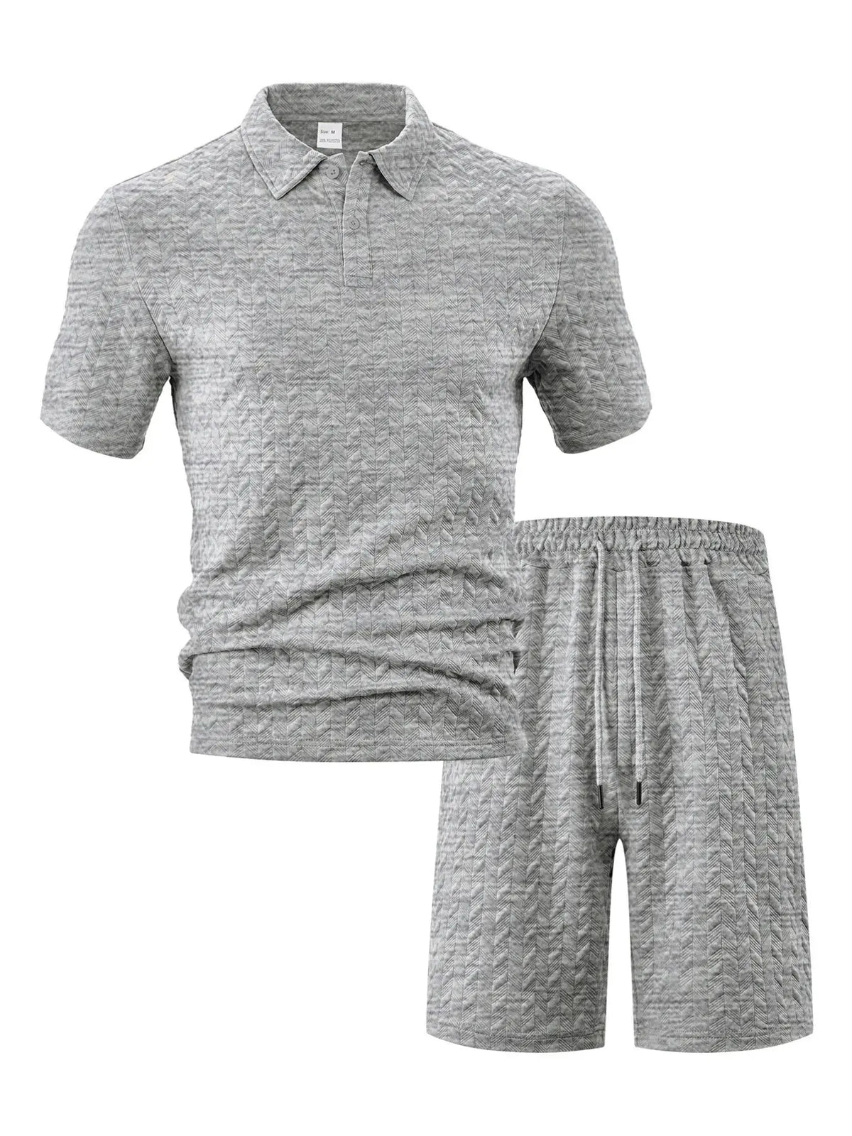 Men's Full Size Textured Polo Shirt and Shorts Set Plus Size by Trendsi