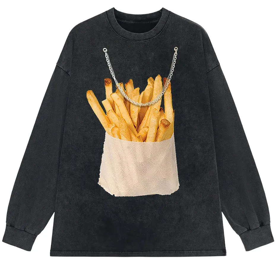 Retro Harajuku Y2K Streetwear Funny Double-Sided French Fries T-Shirt by Vimost Shop