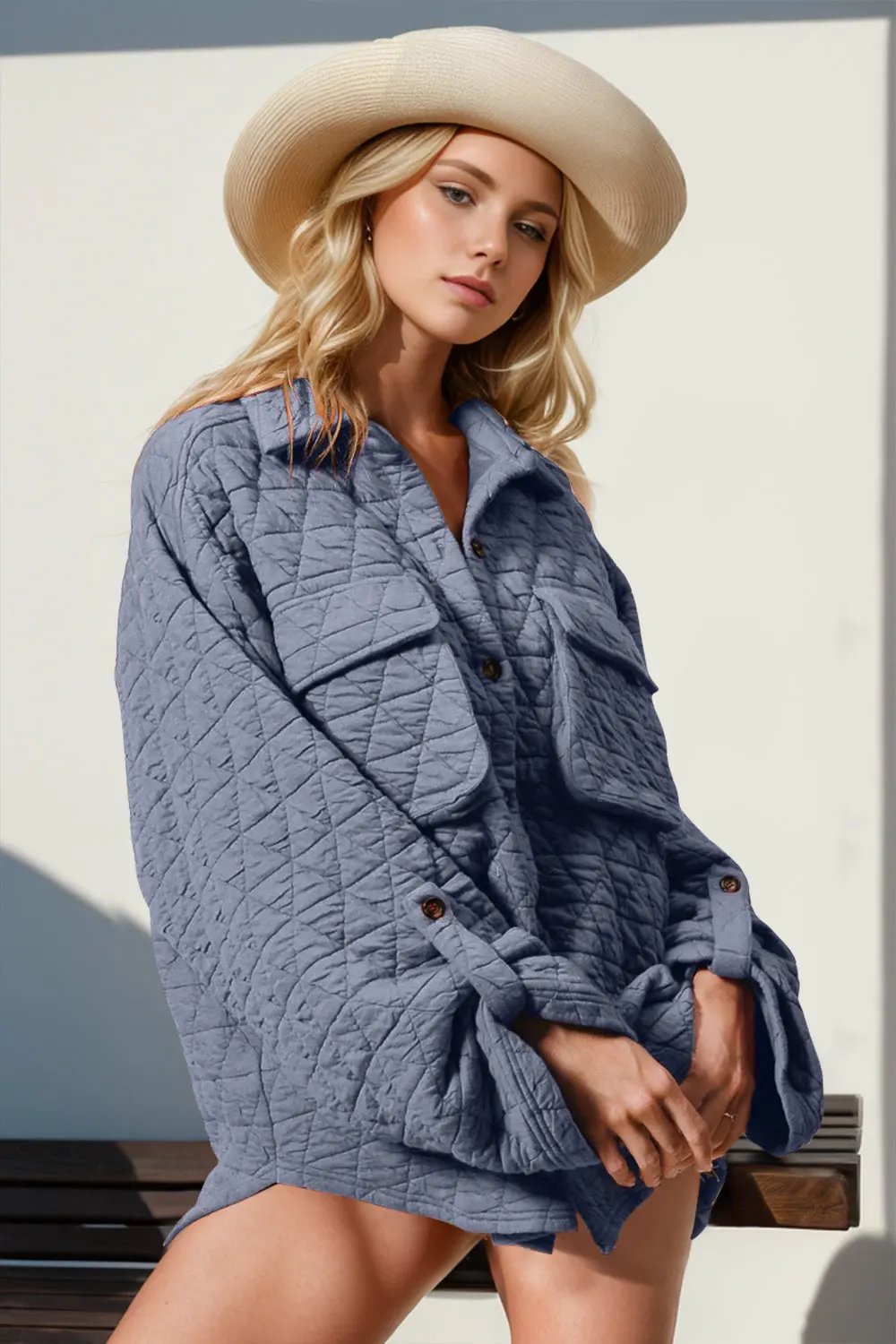 Double Take Button Up Quilted Shacket with Chest Pockets by Partner Label