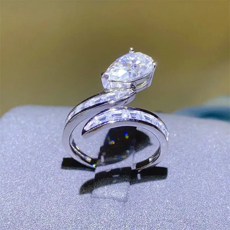 3 Carat Moissanite Zircon 925 Sterling Silver Bypass Ring by Partner Label