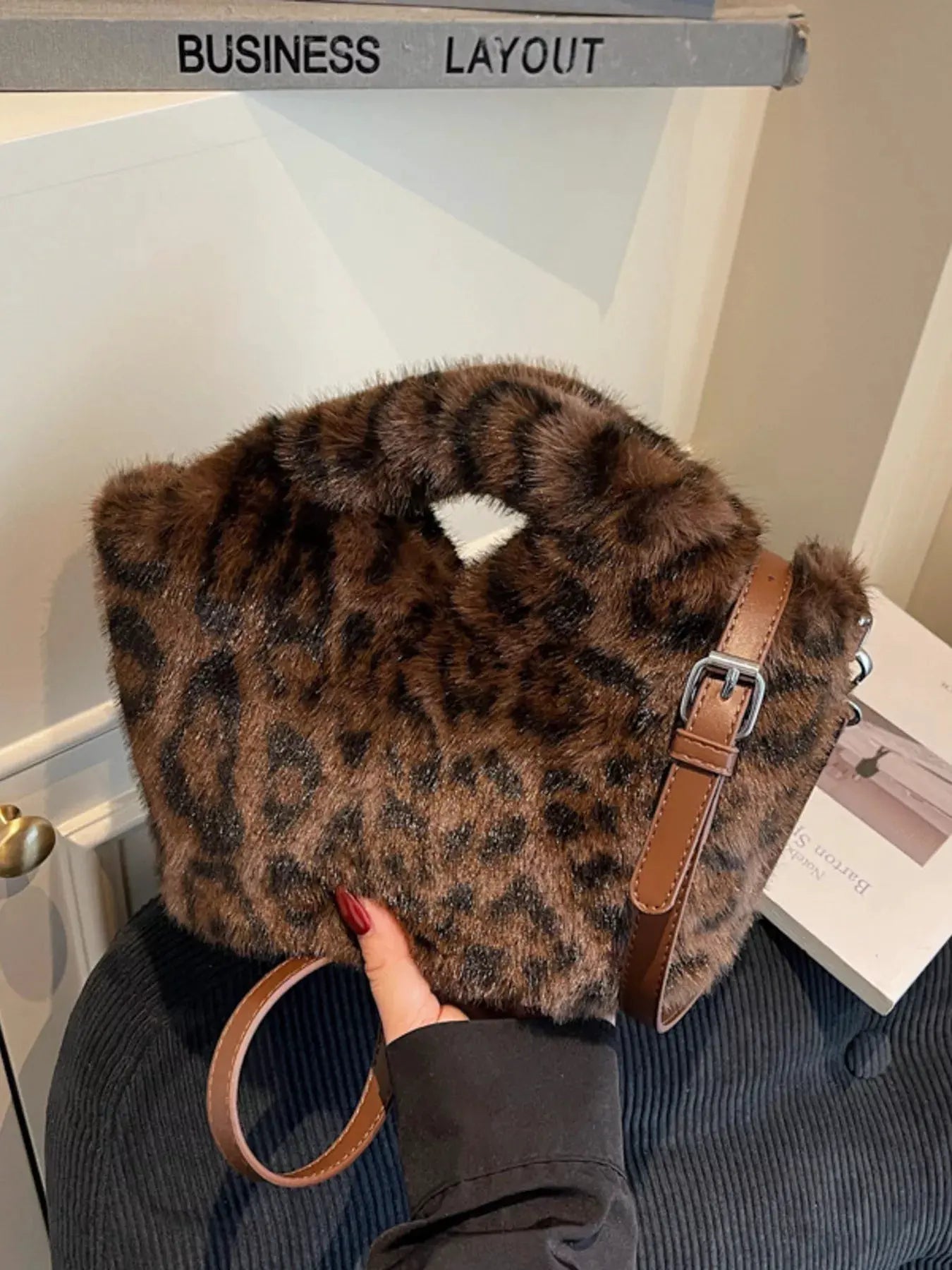 Leopard Plush Crossbody Bag by Partner Label