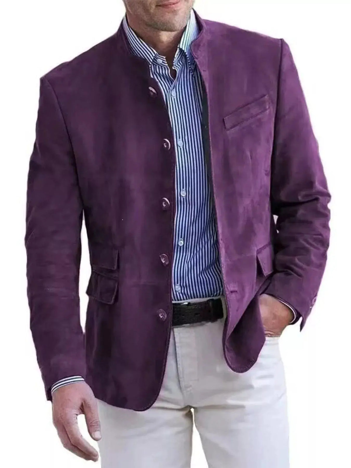 Men's Full Size Button Up Long Sleeve Blazer Plus Size by Trendsi