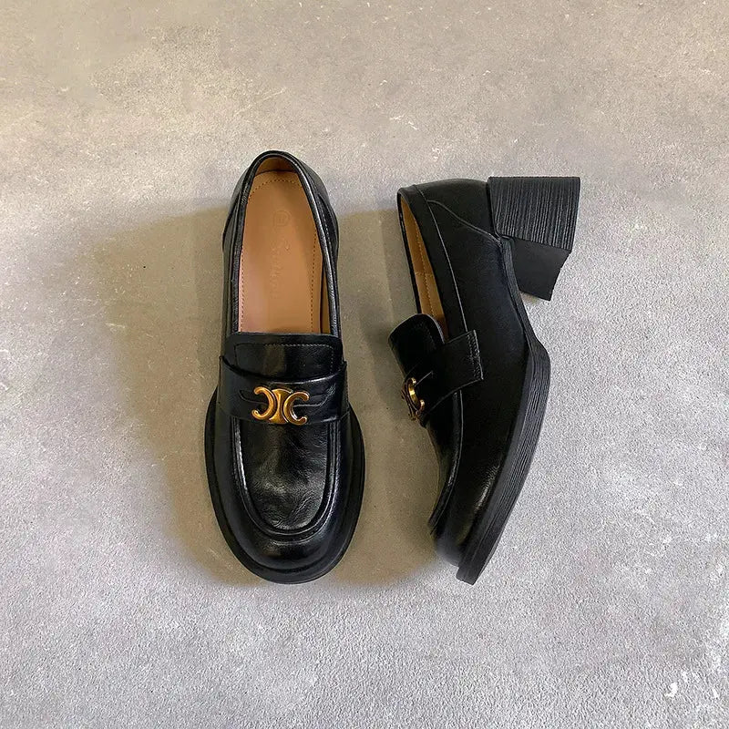 Round Toe Block Heel Loafers by Partner Label