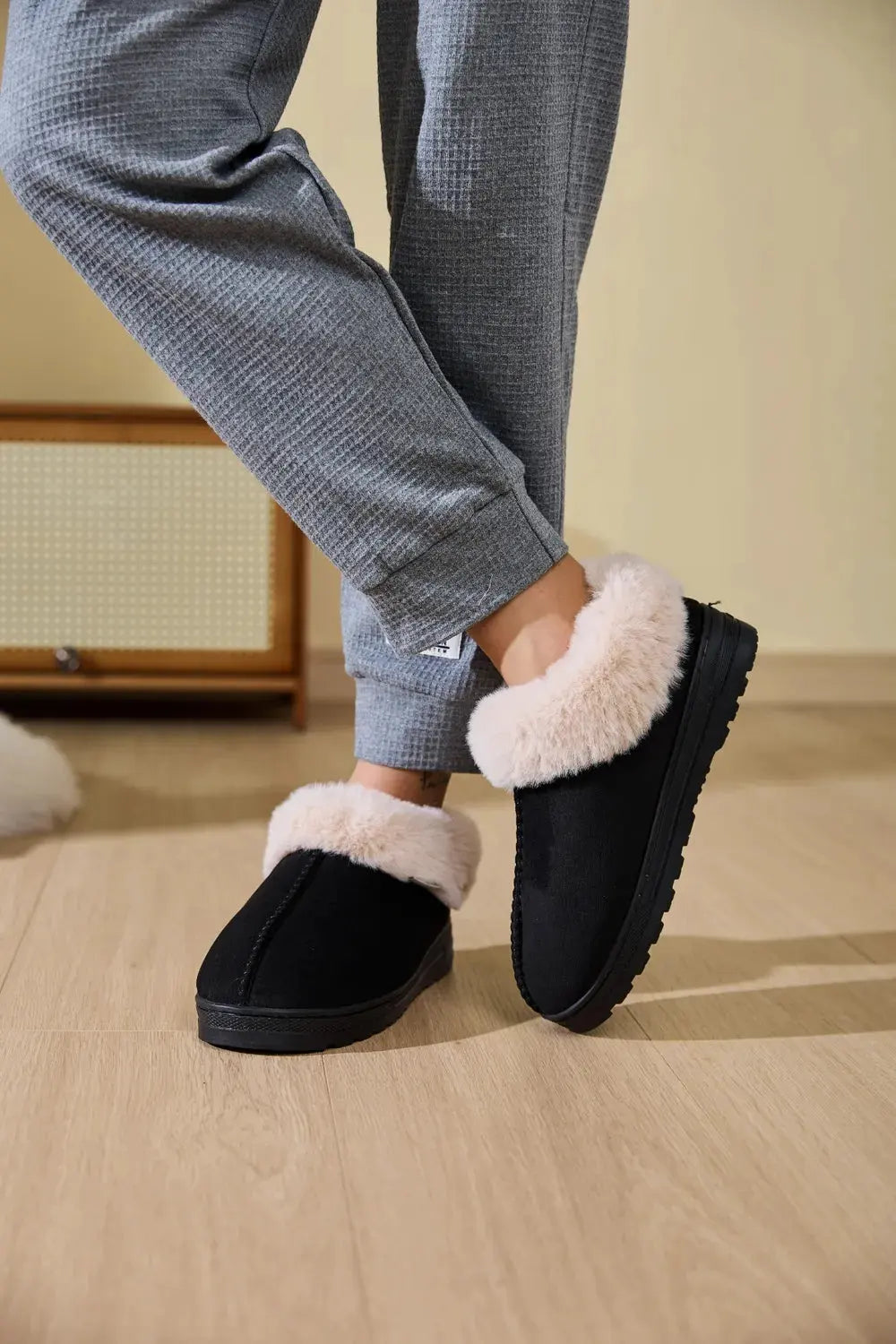 Faux Fur Round Toe Platform Slippers by Partner Label