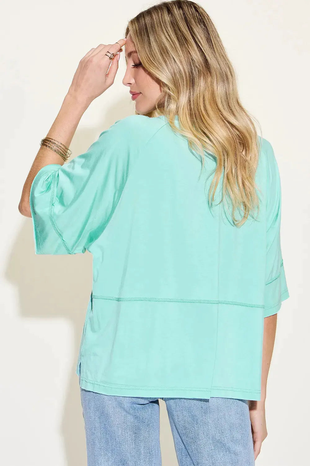 Basic Bae Full Size Bamboo Round Neck Exposed Seam T‑Shirt Plus Size | Partner Labels Selection by Partner Label