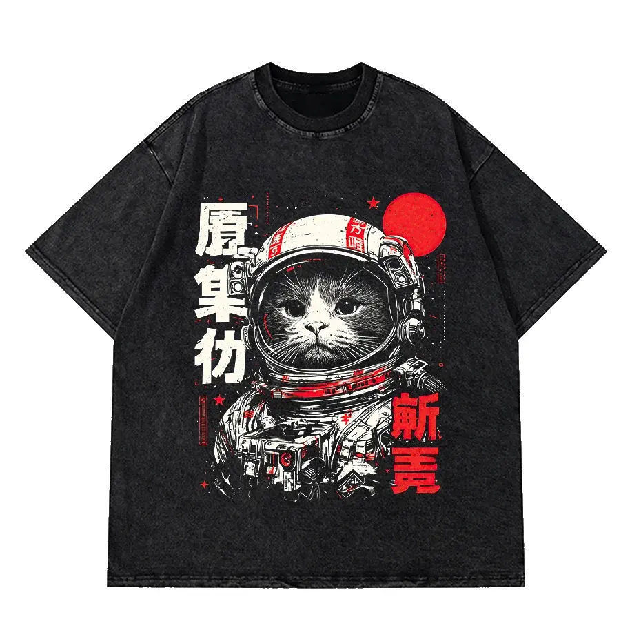 Space Cat Kawaii Graphic T Shirt Oversized Cotton Unisex by Vimost Shop