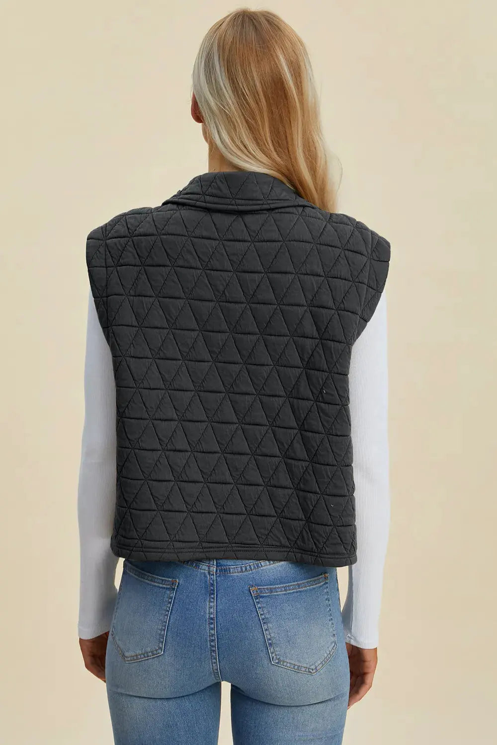 Double Take Full Size Pocketed Texture Snap Down Vest Coat by Double Take