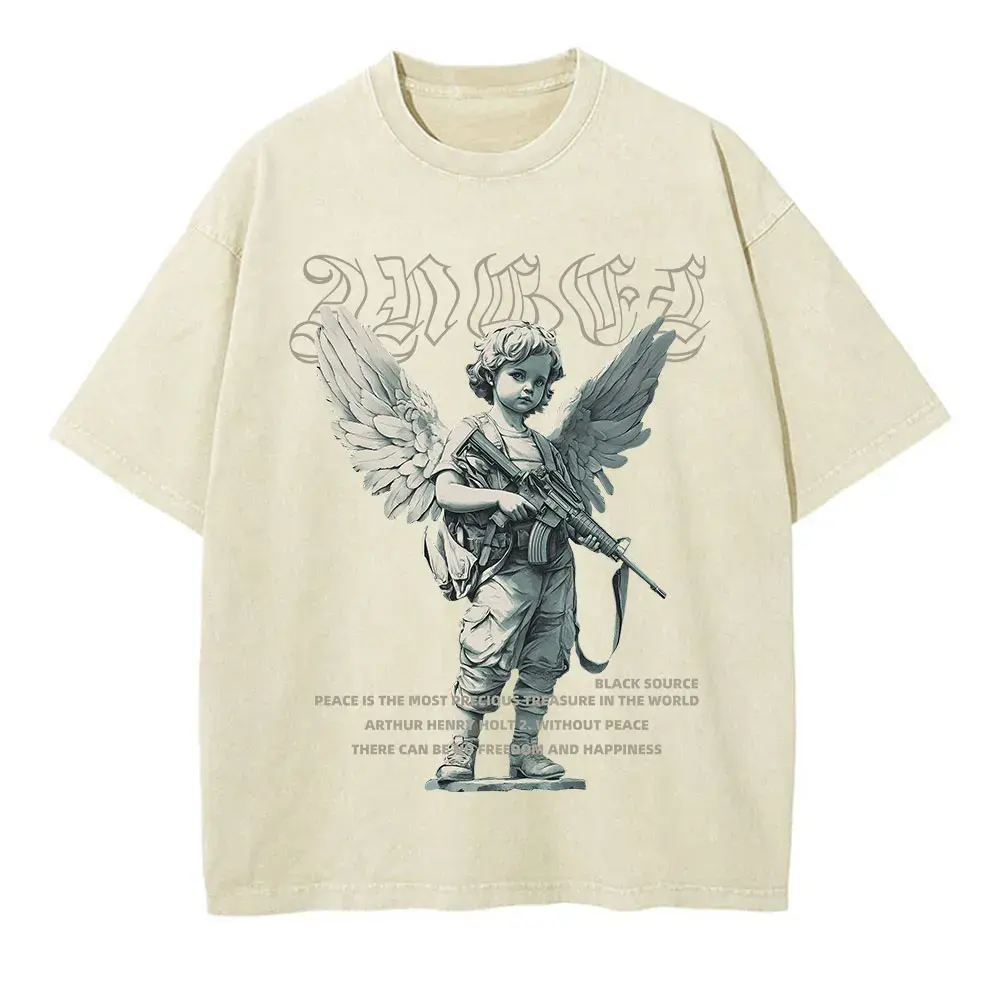 Angel Cupid Mythology Graphic T-Shirt Unisex Washed Loose Short Sleeve Tee by Vimost Shop
