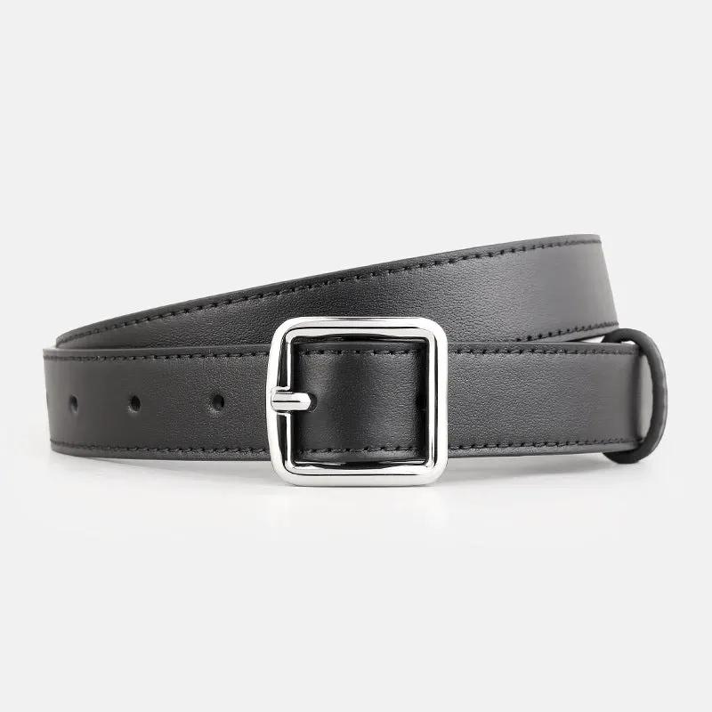 Leather Belt with Silver Buckle by Trendsi