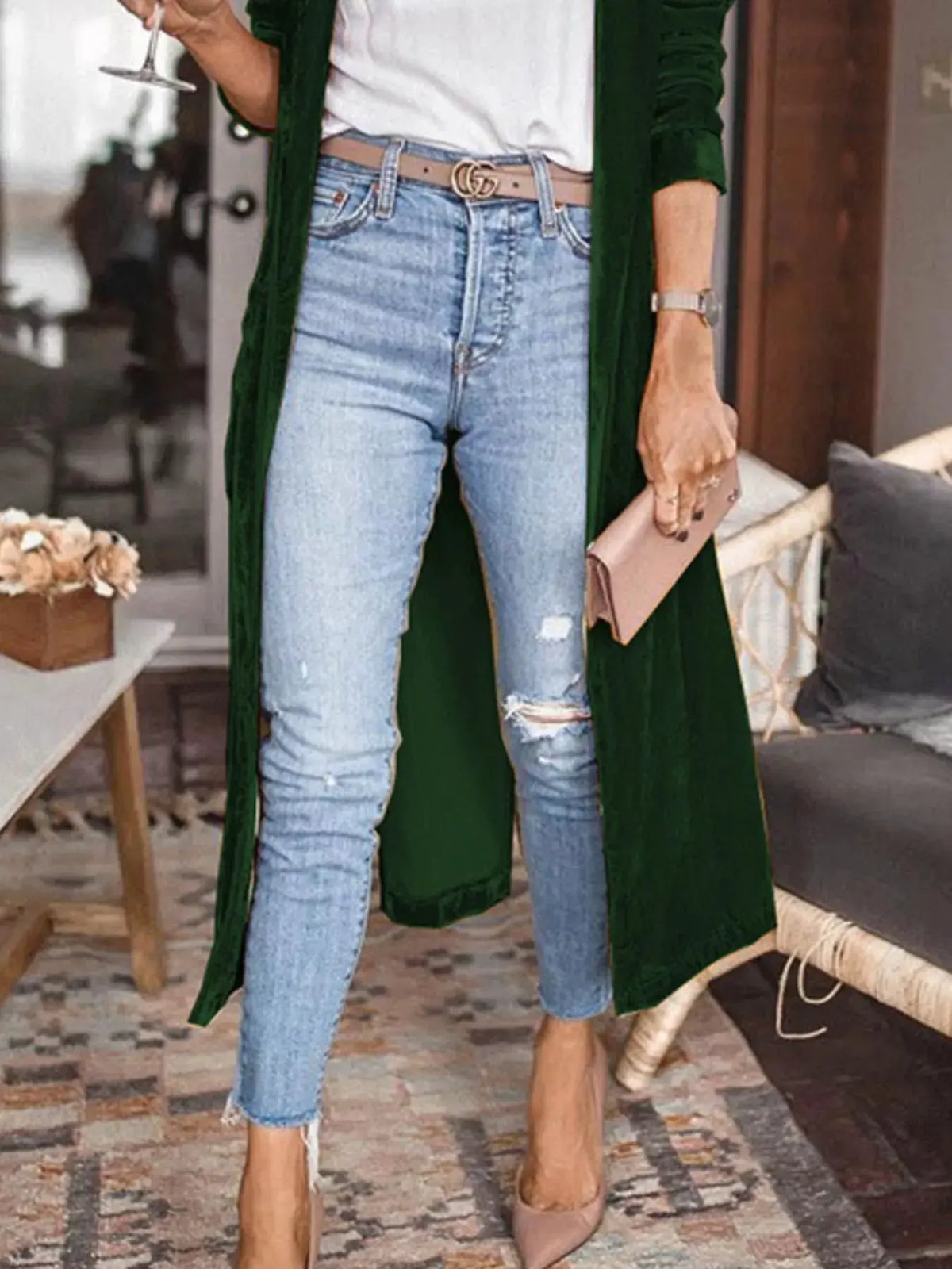 Open Front Long Sleeve Longline Cardigan by Partner Label