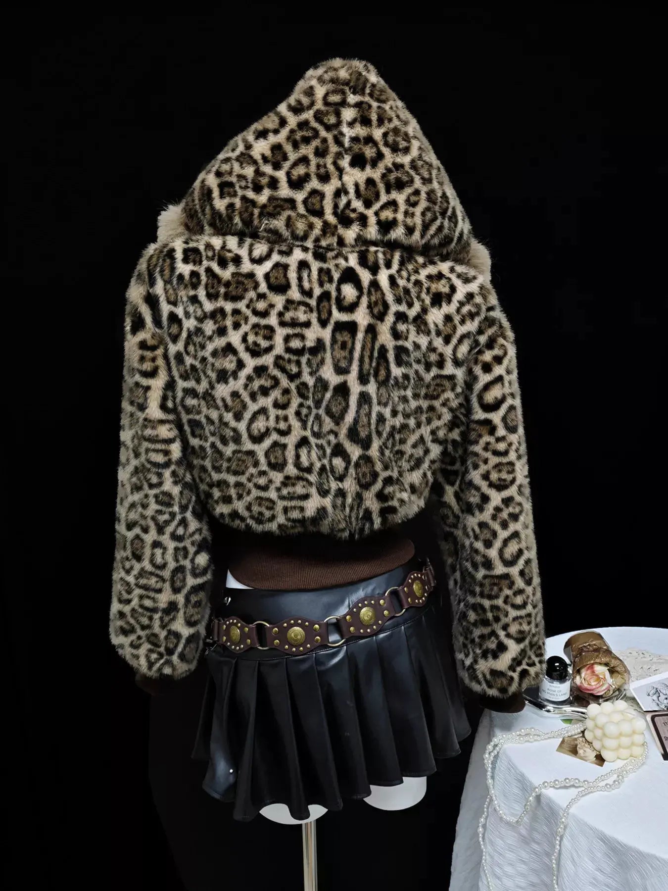Leopard Faux Fur Hooded Outerwear by Partner Label