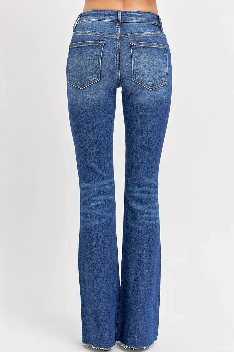 RISEN Full Size Distressed Mid Rise Flare Jeans Plus Size by RISEN