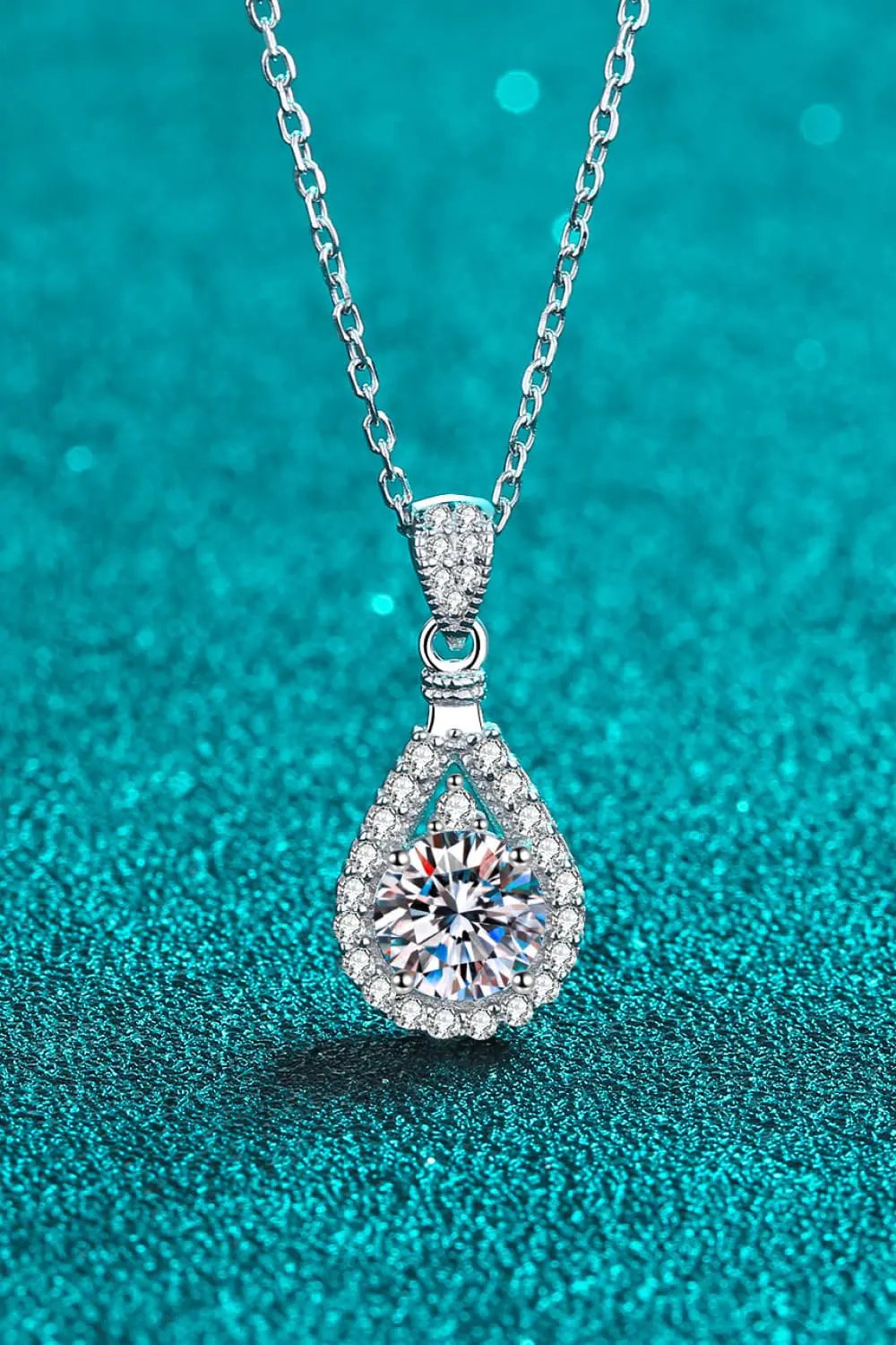 2 Carat Moissanite Teardrop Pendant 925 Sterling Silver Necklace by Partner Labels