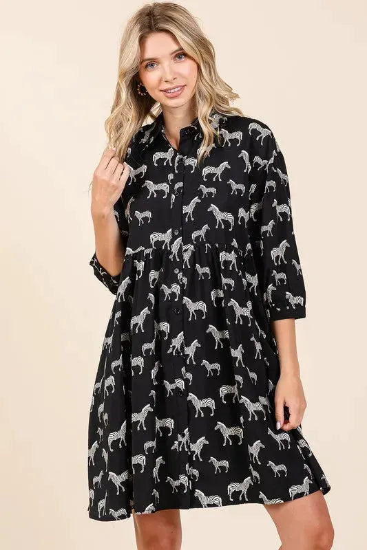 Mittoshop Zebra Print Button Down Shirt Mini Dress by Mittoshop