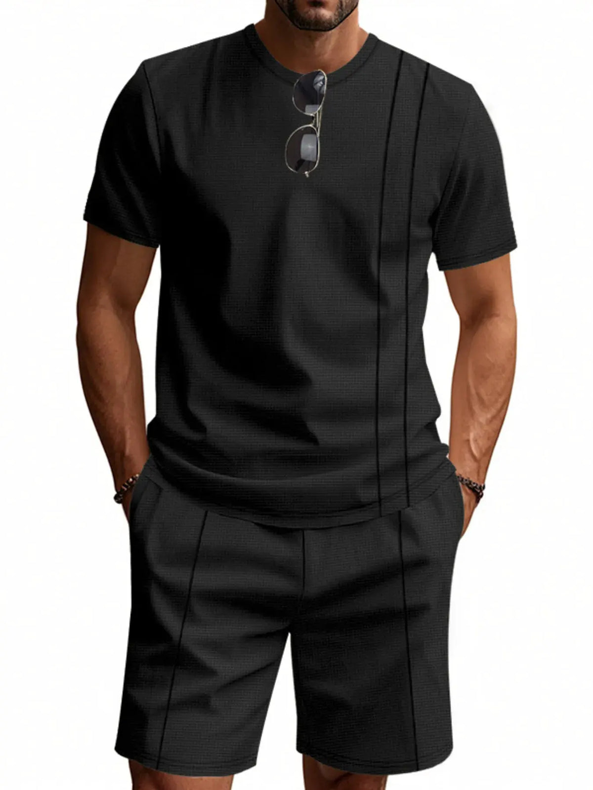 Men's Full Size Round Neck Short Sleeve Top and Shorts Set Plus Size by Trendsi