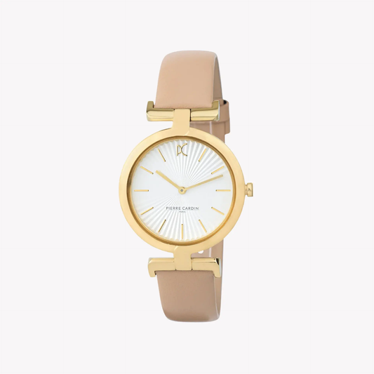 Pierre Cardin Women's Beige Leather Watch, Silver Dial | Cmd.3503 by PIERRE CARDIN