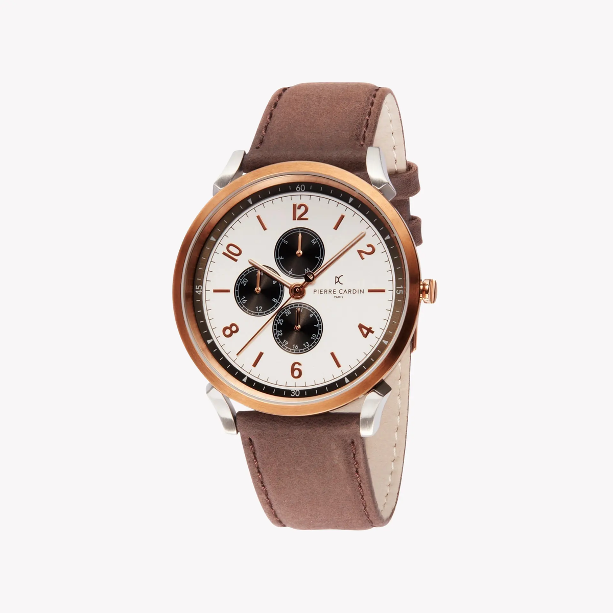 Pierre Cardin Men's Silver & Rose Gold Watch, Brown Leather | Cpi.2022 by PIERRE CARDIN