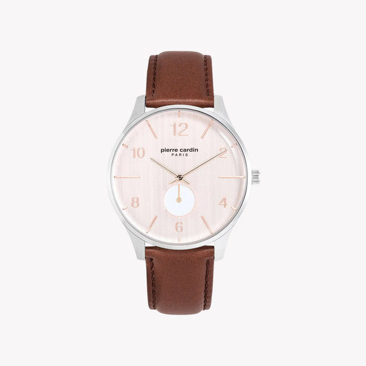 Pierre Cardin Men's Brown Leather Watch, Rose Dial | Pc902671f130 by PIERRE CARDIN