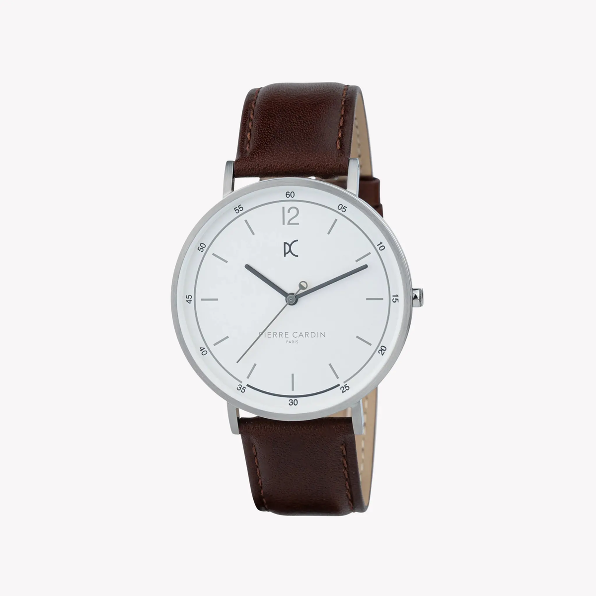 Pierre Cardin Men's Silver Stainless Steel, Brown Leather | Cbn.3001 by PIERRE CARDIN