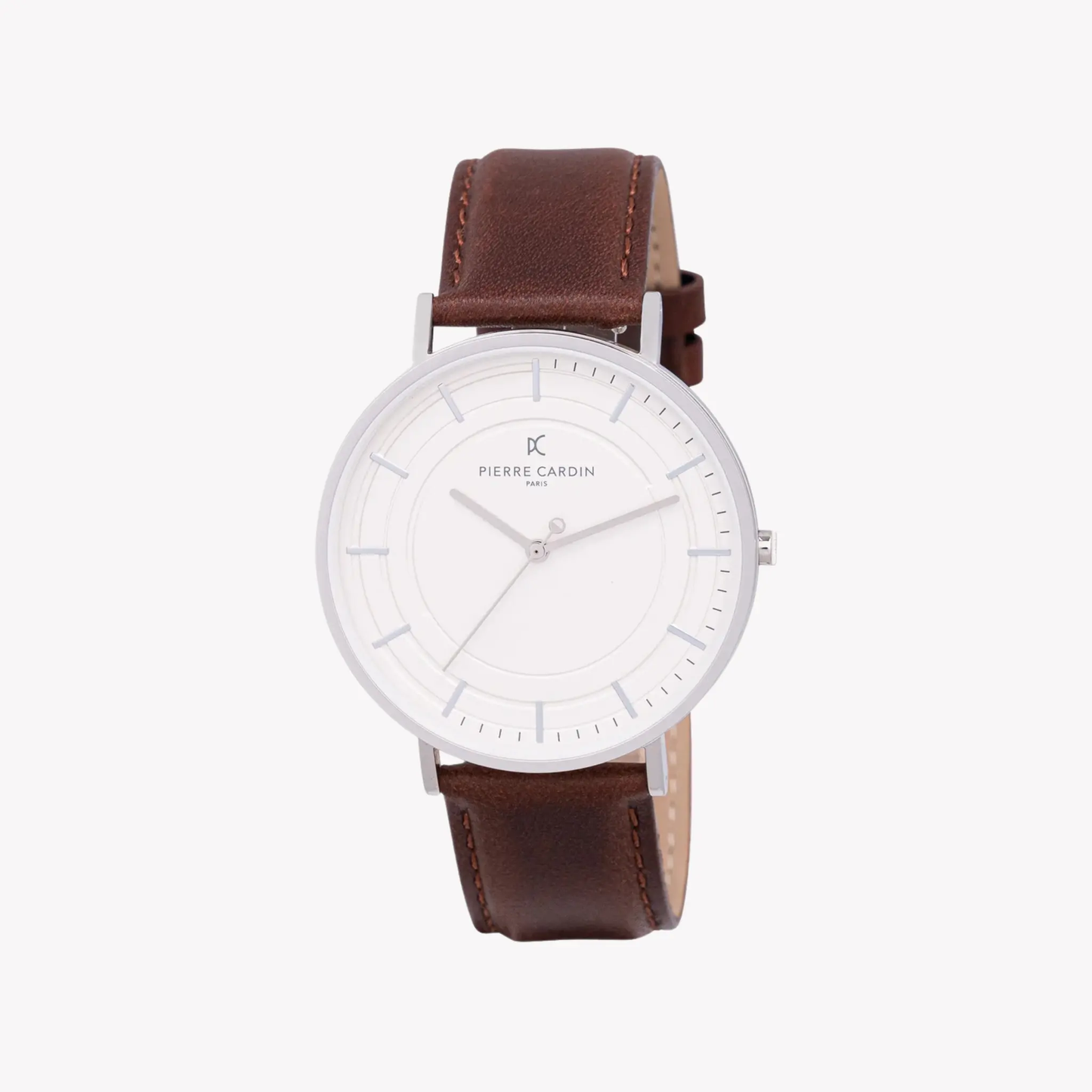 Pierre Cardin Men's Silver Watch, Brown Leather Band | Cbn.3031 by PIERRE CARDIN