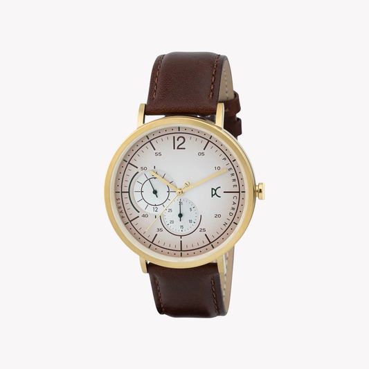 Pierre Cardin Men's Brown Leather Watch, Beige Dial | Cbn.3022 by PIERRE CARDIN
