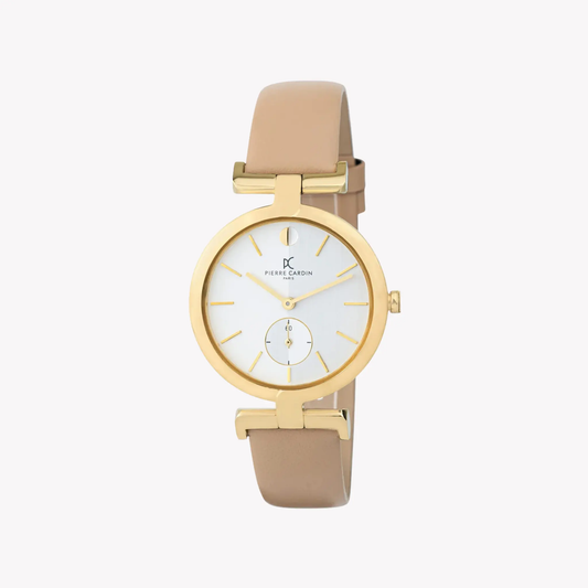 Pierre Cardin Women's Beige Leather Watch, Silver Dial | Cmd.3517 by PIERRE CARDIN