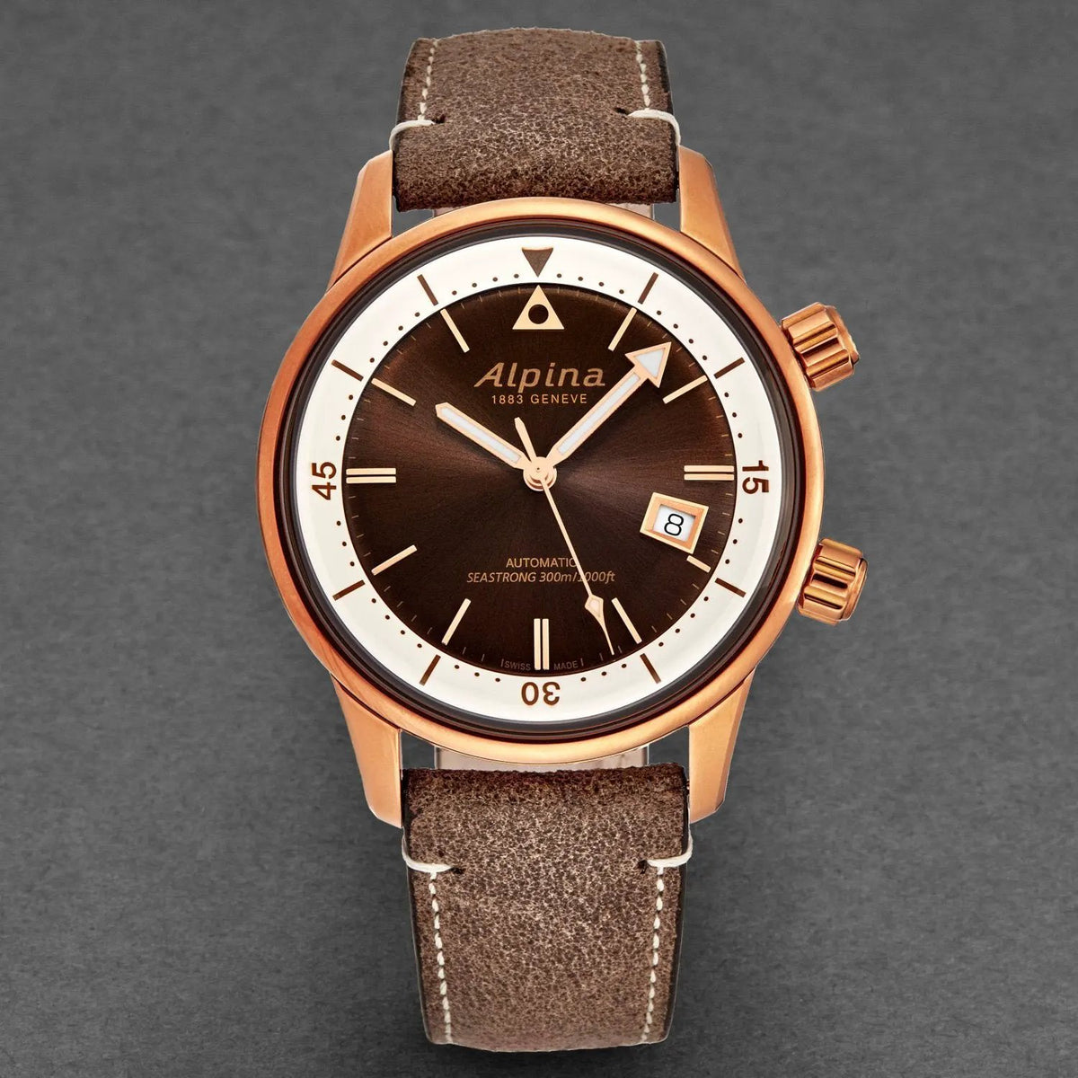 Alpina Men's AL525BRC4H4 'Seastrong' Diver Heritage Brown Dial Bronze by Rose Quartz