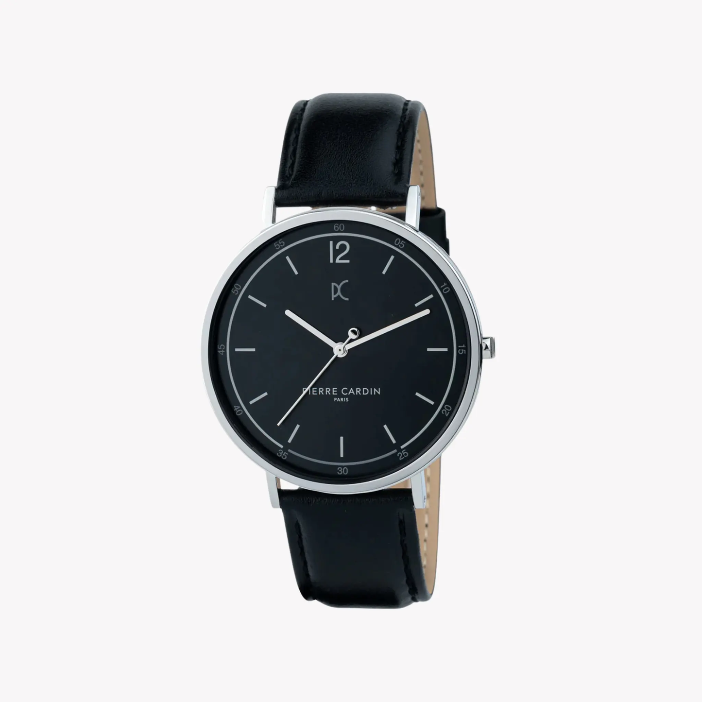 Pierre Cardin Men's Silver Stainless Steel, Black Leather | Cbn.3003 by PIERRE CARDIN