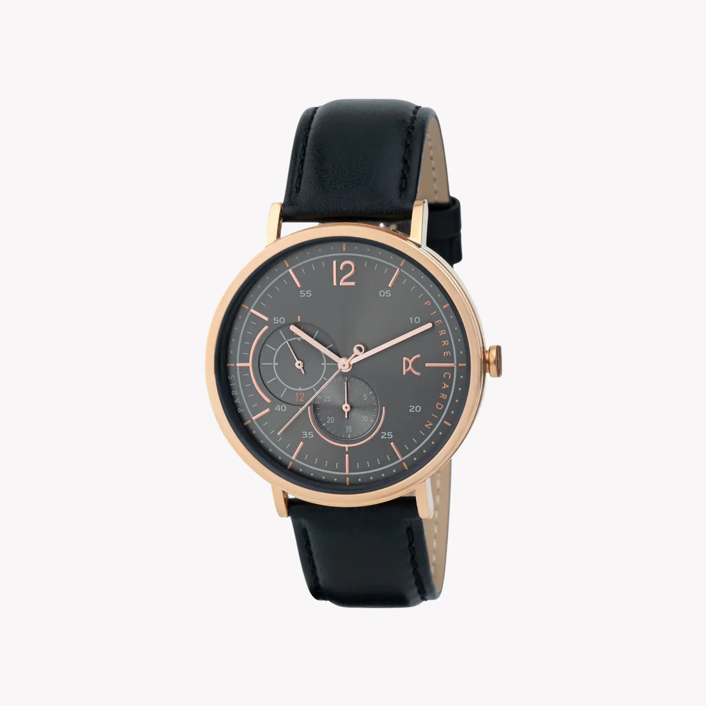 Pierre Cardin Men's Black Leather Watch, Rose Gold Case | Cbn.3023 by PIERRE CARDIN