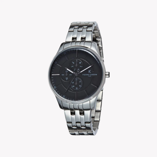 Pierre Cardin Men's Silver Watch, Black Dial | Pc902731f108 by PIERRE CARDIN