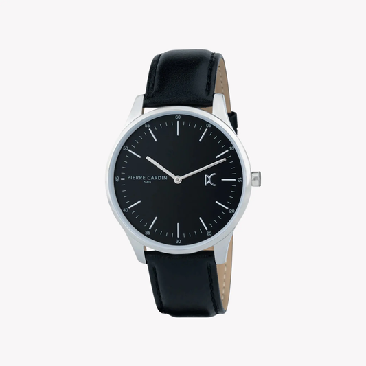 Pierre Cardin Men's Black Leather Watch, Silver Case | Cba.4002 by PIERRE CARDIN