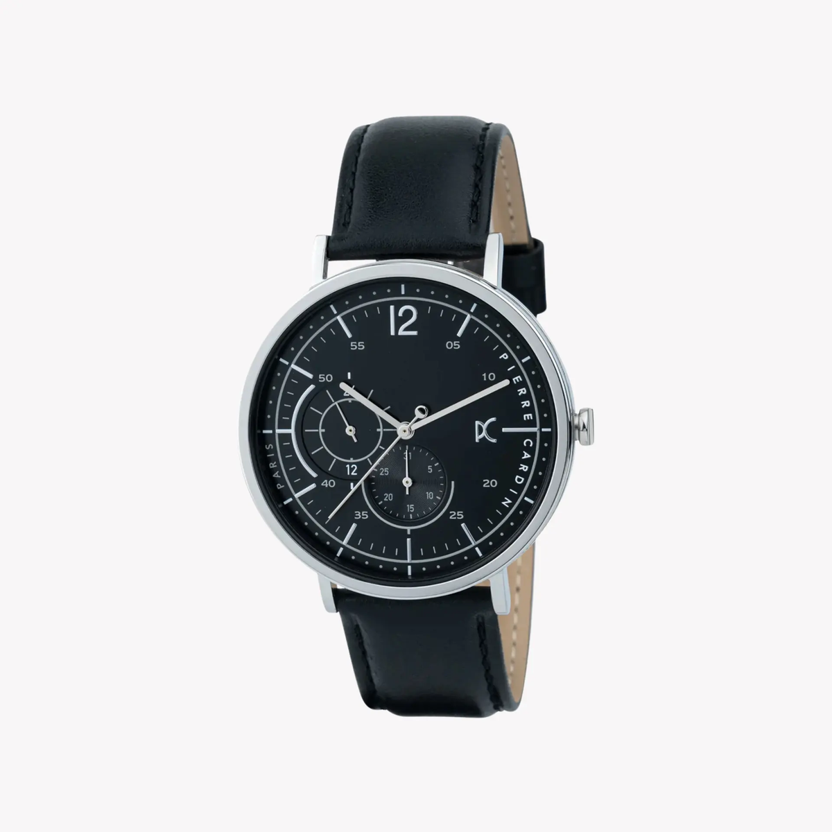 Pierre Cardin Men's Black Leather Watch, Silver Case | Cbn.3019 by PIERRE CARDIN