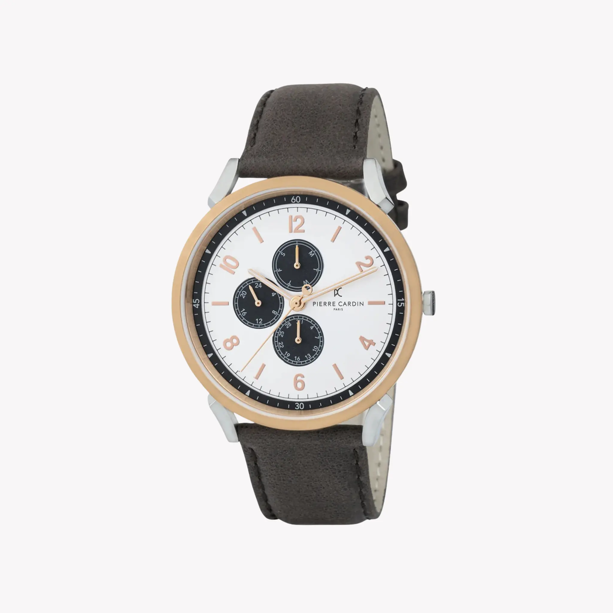 Pierre Cardin Men's Silver & Rose Gold, Brown Leather | Cpi.2078 by PIERRE CARDIN