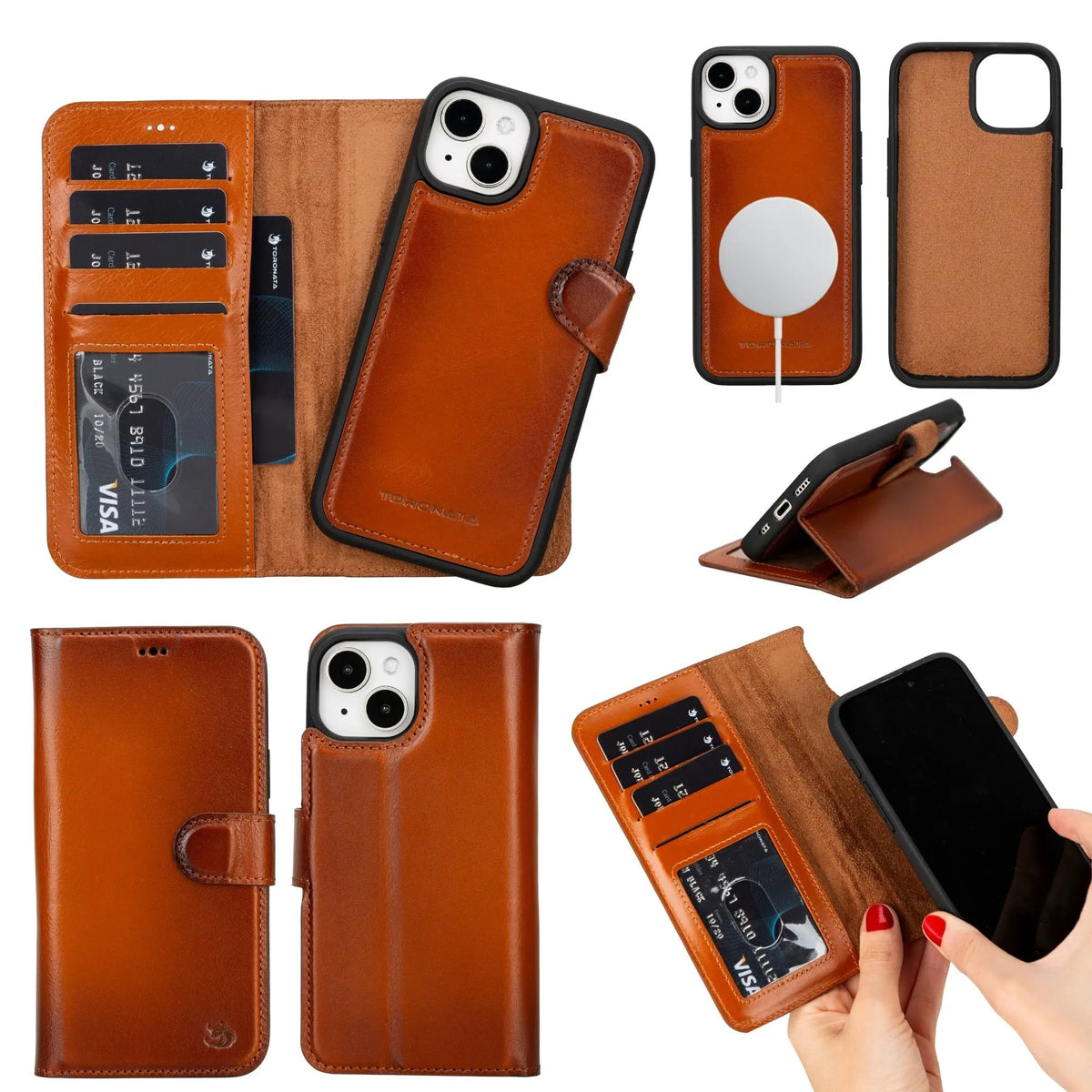 Casper Leather iPhone 15 Wallet Case | Detachable MagSafe Compatible RFID Protection by TORONATA