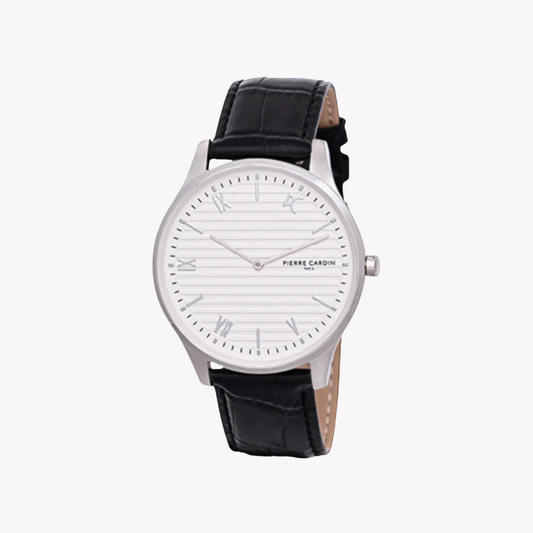 Pierre Cardin Men's Silver Metal Watch, Black Leather Band | Cba.4016 by PIERRE CARDIN