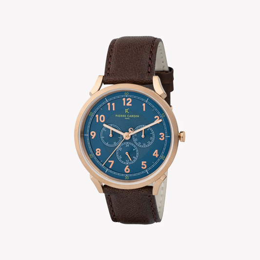 Pierre Cardin Men's Brown Leather Watch, Blue Dial | Cpi.2054 by PIERRE CARDIN