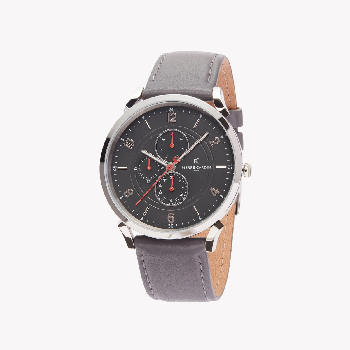 Pierre Cardin Men's Gray Leather Watch, Stainless Steel | Cpi.2025 by PIERRE CARDIN