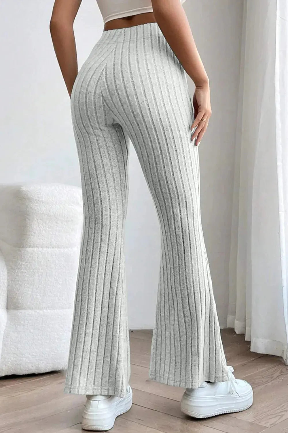 Basic Bae Full Size Ribbed High Waist Flare Pants by Partner Label