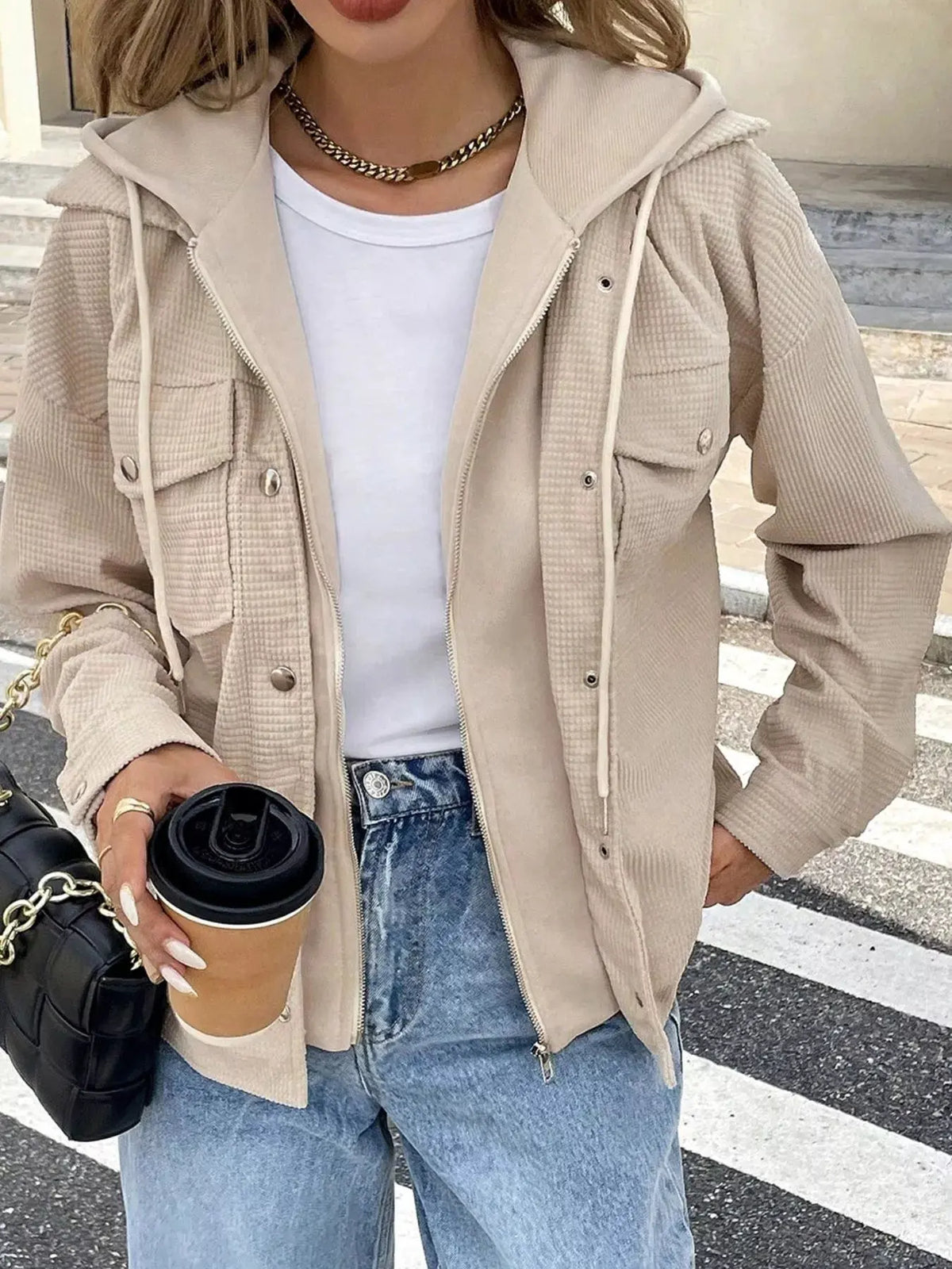 Thermal Knit Textured Hooded Jacket by Partner Label
