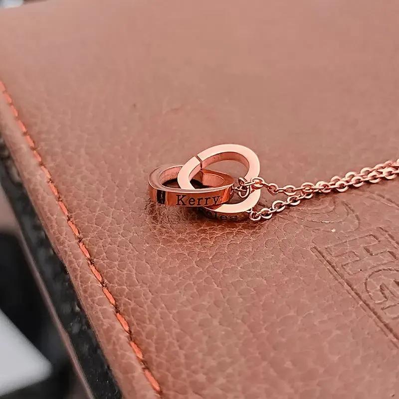 Double Heart Name Necklace - couples necklace by Maiden-Art