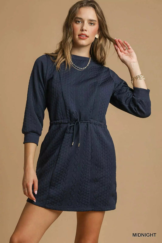 Umgee Drawstring Cable Knit Mini Dress with Pockets by Umgee