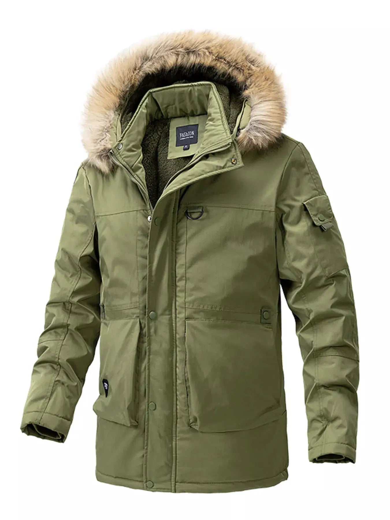 Men's Plus Size Fur Hooded Winter Parka Coat by Partner Label
