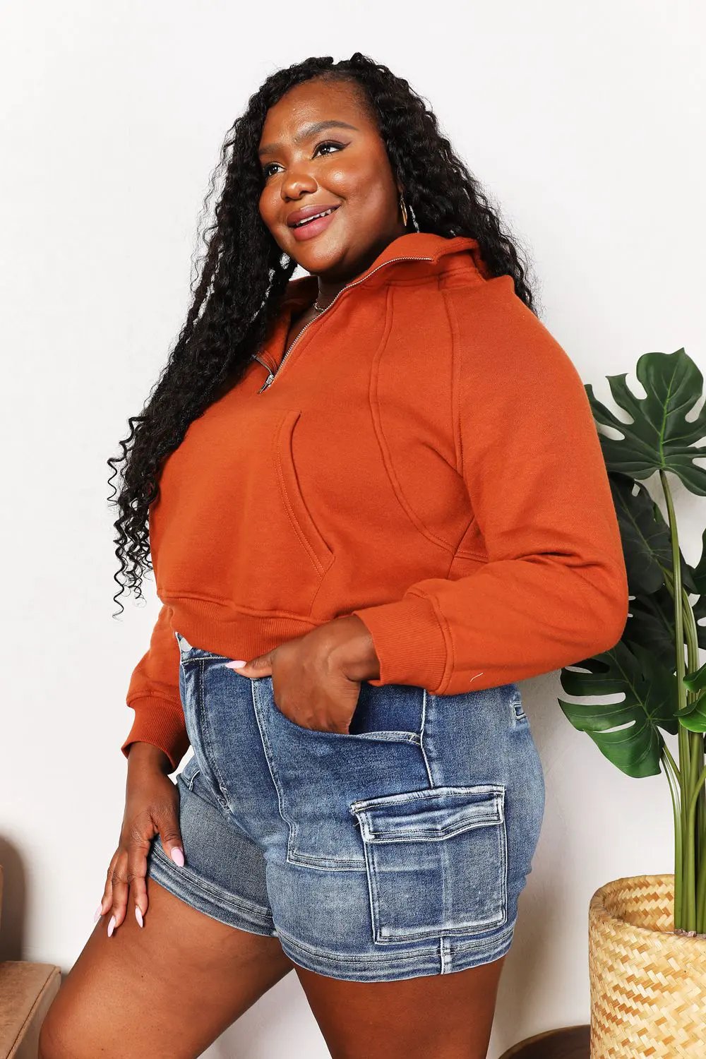Double Take Half-Zip Long Sleeve Hoodie by Double Take