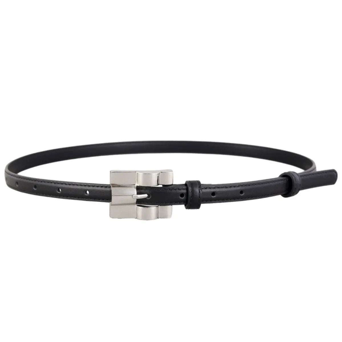 Skinny Leather Belt with Silver Buckle by Trendsi
