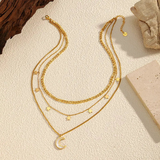 18K Gold-Plated Moon Three-Layered Necklace by Partner Label