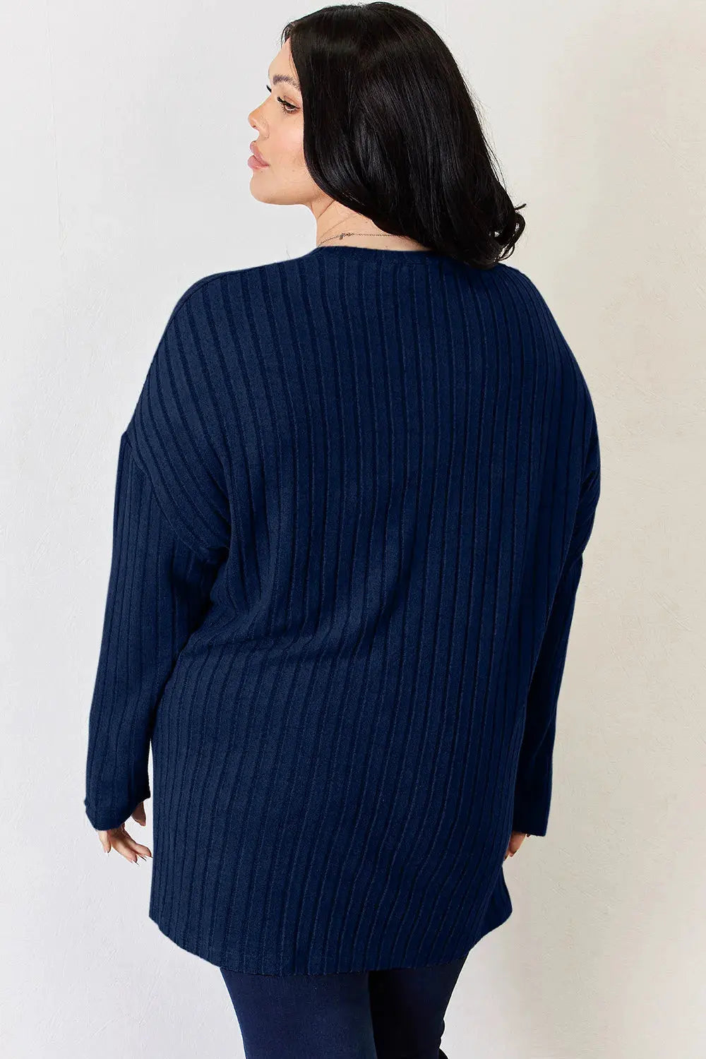 Basic Bae Full Size Ribbed Half Button Long Sleeve High-Low T-Shirt by Basic Bae