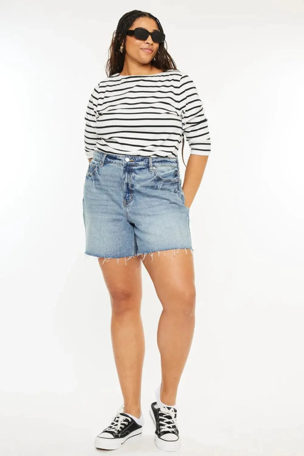 Kancan Full Size Raw Hem High Waist Denim Shorts by Kancan