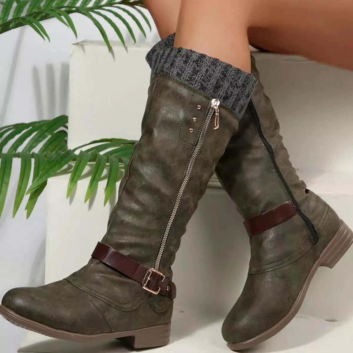 Round Toe Block Heels Boots by Partner Label