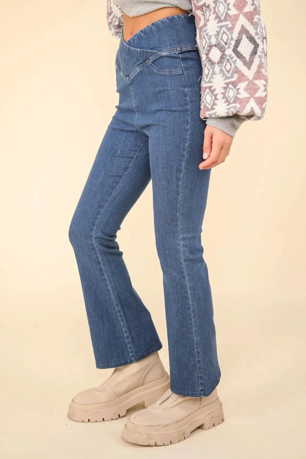 VERY J Washed Denim Stretchy Crossover Waist Leggings by Very J
